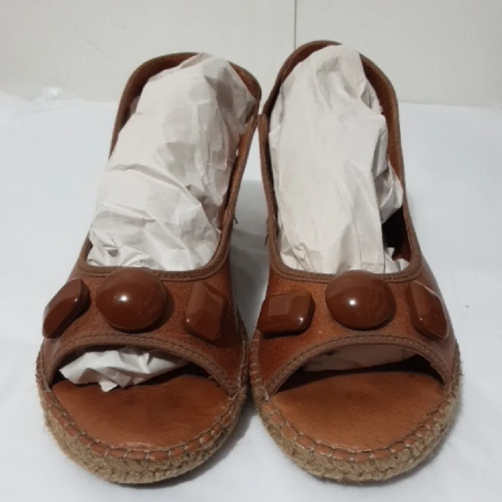 ERIC MICHAEL Brown Embellish Bead Top European Women's 38 Sandals‎